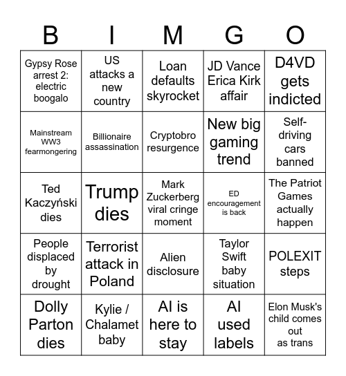 2026 Bimgo :DDDD Bingo Card