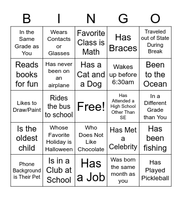Back to School Bingo! Bingo Card