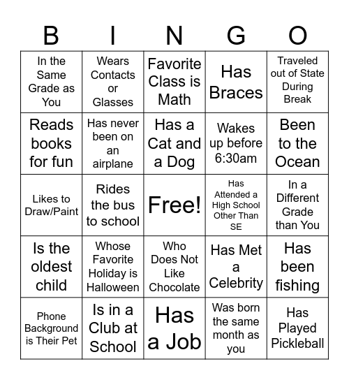 Back to School Bingo! Bingo Card