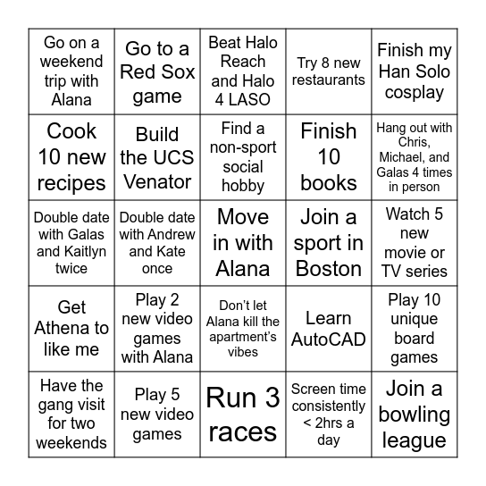 Kevin’s 2026 Bingo Card