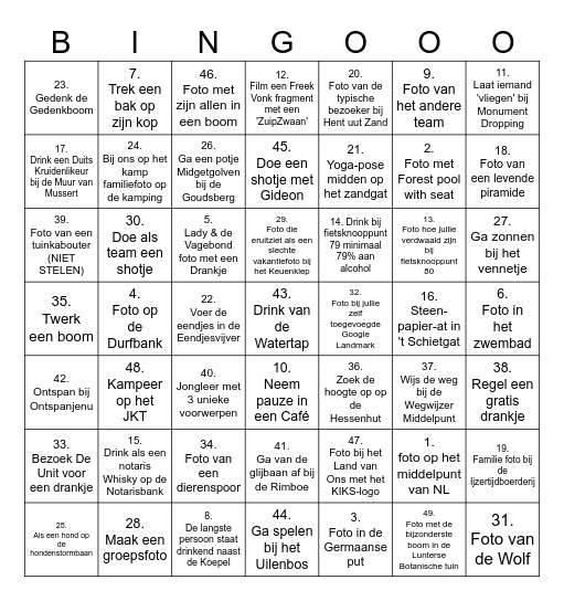 DRANK HIKE Bingo Card