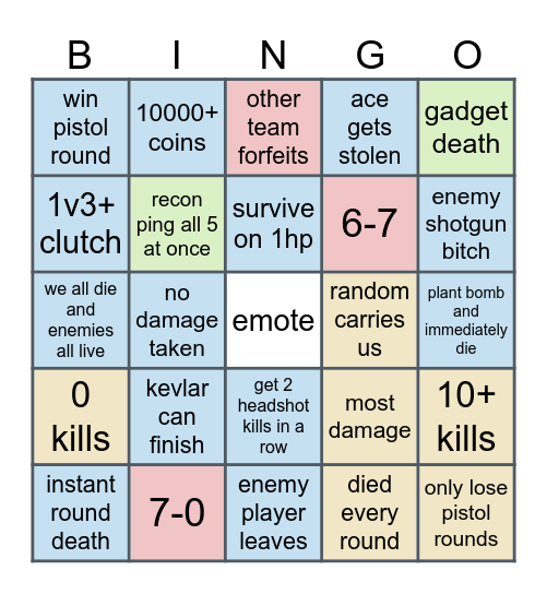 Fortnite Ballistic Bingo Card