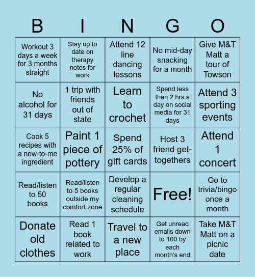 2026 Goals Bingo Card