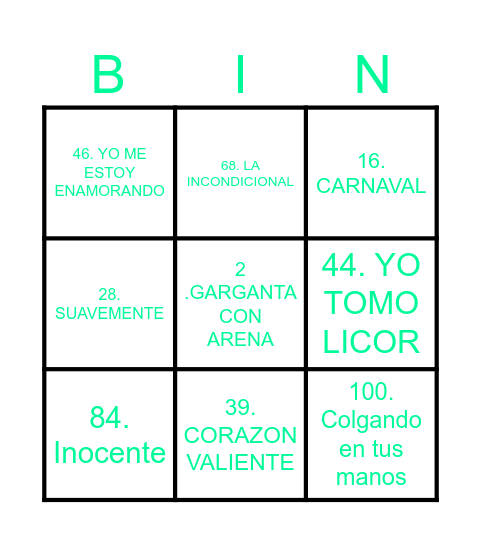 Chiqui  Bingo 80 Bingo Card