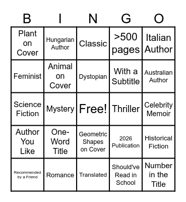 Book Bingo 2026 Bingo Card