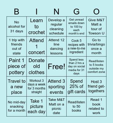 2026 Goals Bingo Card