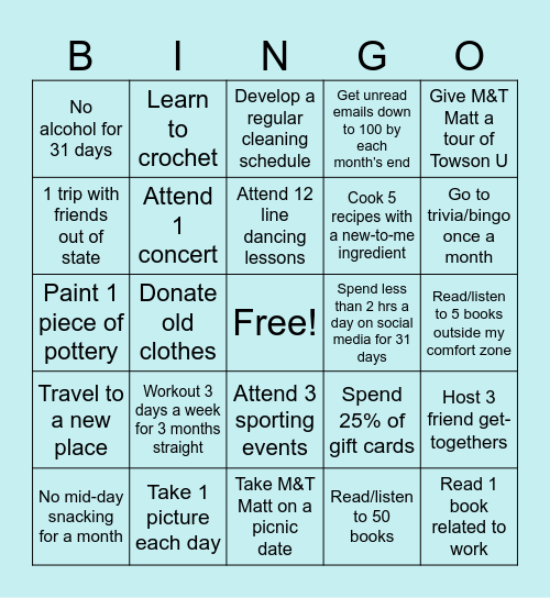 2026 Goals Bingo Card