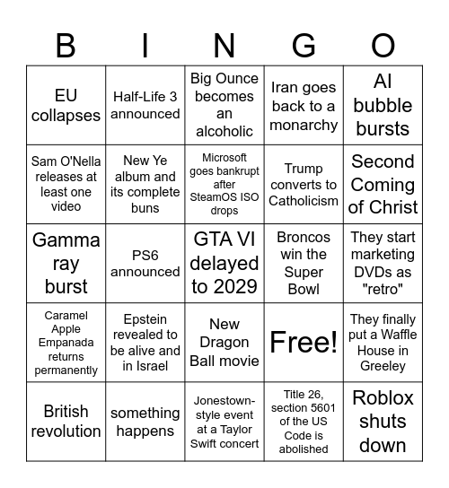 2026 Bingo Card