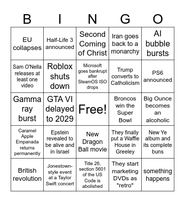 2026 Bingo Card