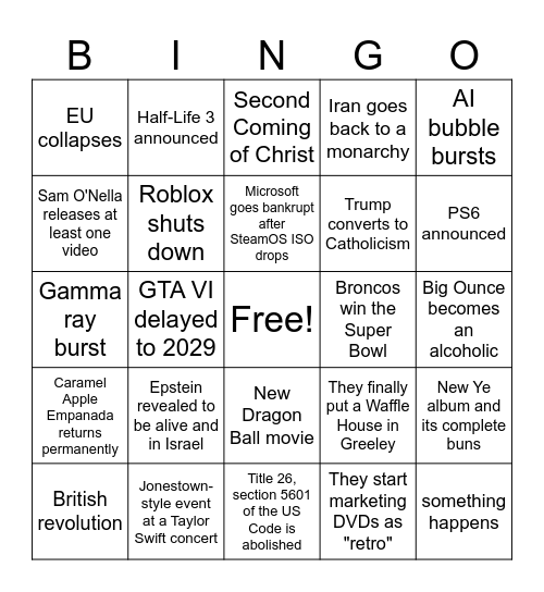 2026 Bingo Card