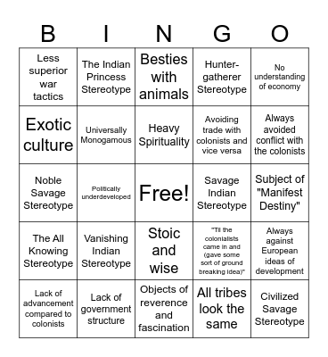 Is it Racist or Stereotypical? (AIAN edition) Bingo Card