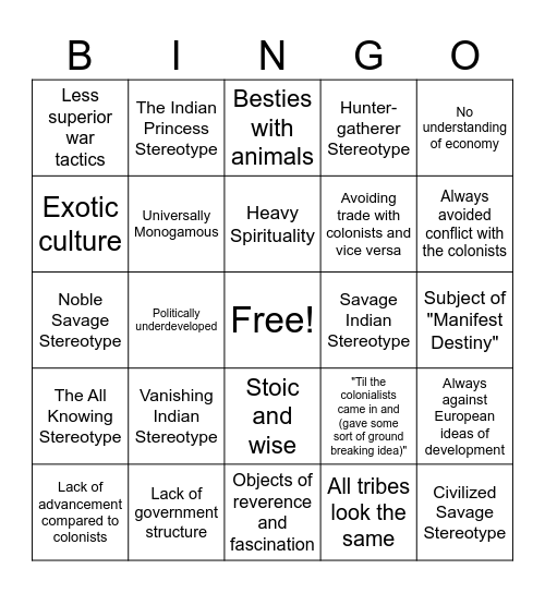 Is it Racist or Stereotypical? (AIAN edition) Bingo Card