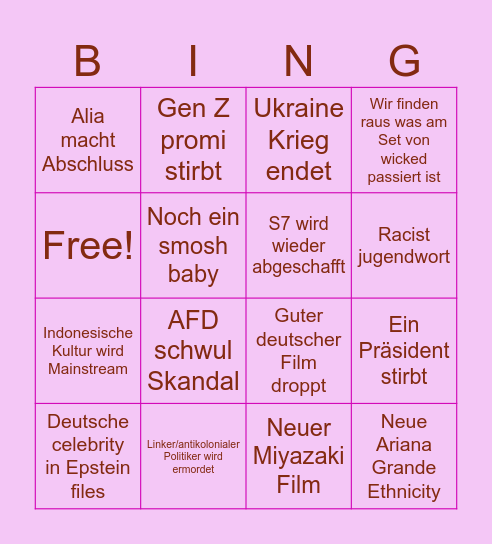 2026 Bingo Card