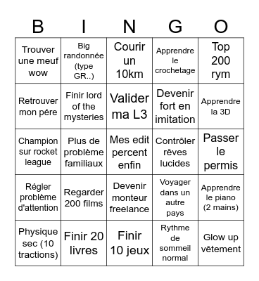 Objectifs 2026 Bingo Card