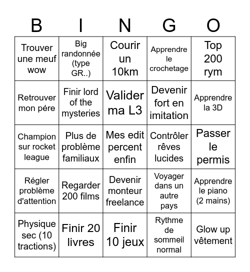 Objectifs 2026 Bingo Card