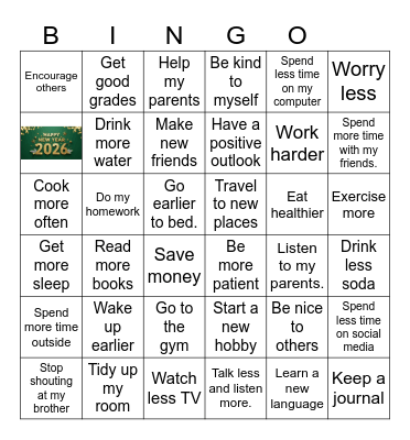 New Year's Resolutions Bingo Card