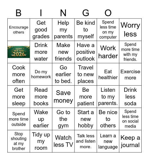 New Year's Resolutions Bingo Card