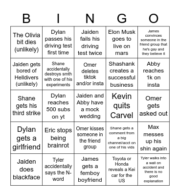 2026 Bingo Card
