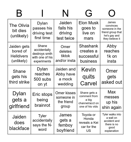 2026 Bingo Card