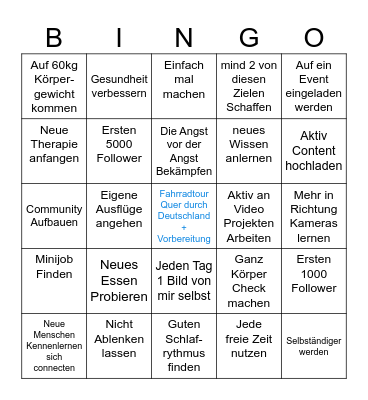 Meine Ziele 2026 Bingo Card