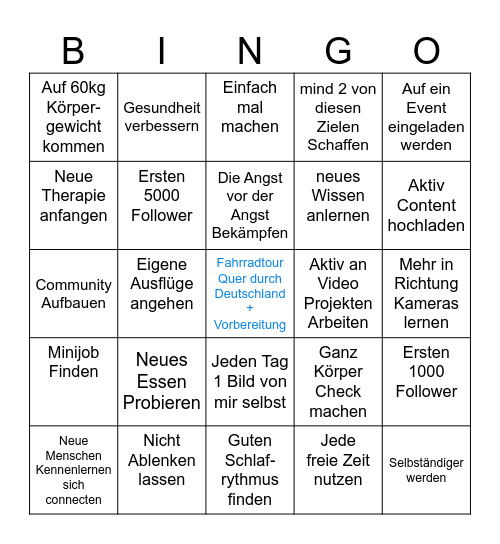Meine Ziele 2026 Bingo Card