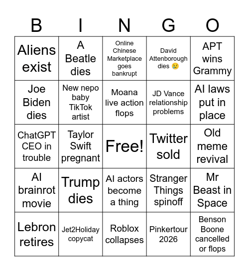 2026 predictions Bingo Card
