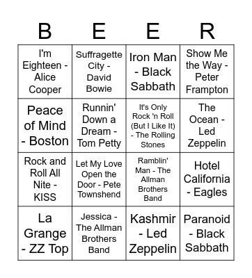 CLASSIC ROCK BONUS ROUND Bingo Card
