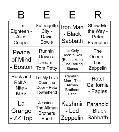 CLASSIC ROCK BONUS ROUND Bingo Card