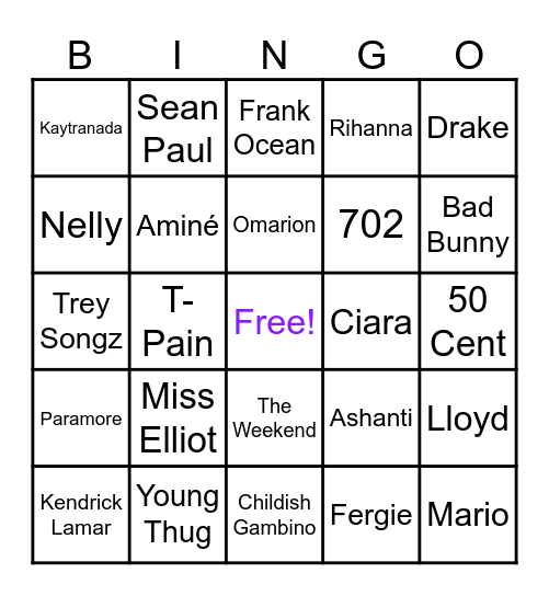 Music Bingo Card