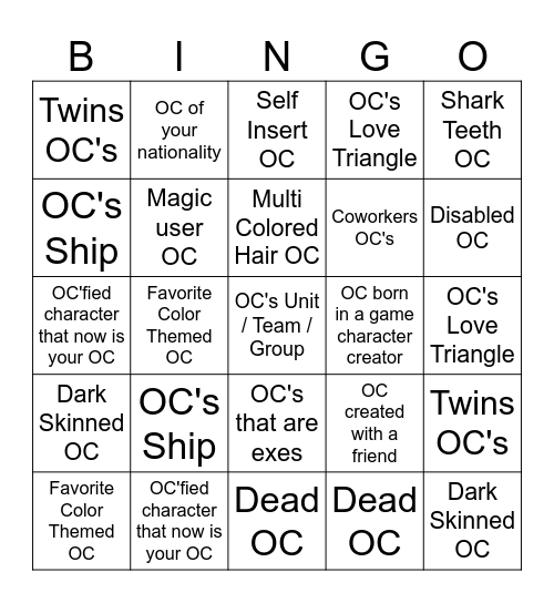 OC's Bingo Card