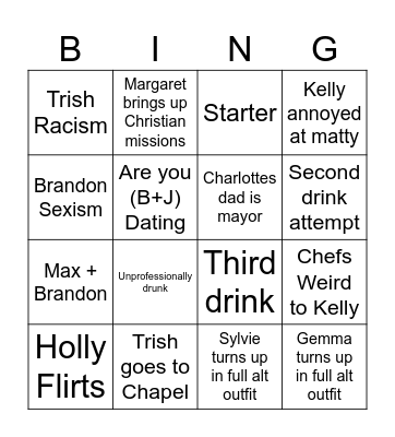 Work Food Bingo Card