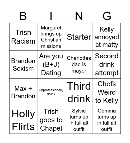 Work Food Bingo Card
