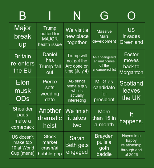 2026 Bingo! Bingo Card
