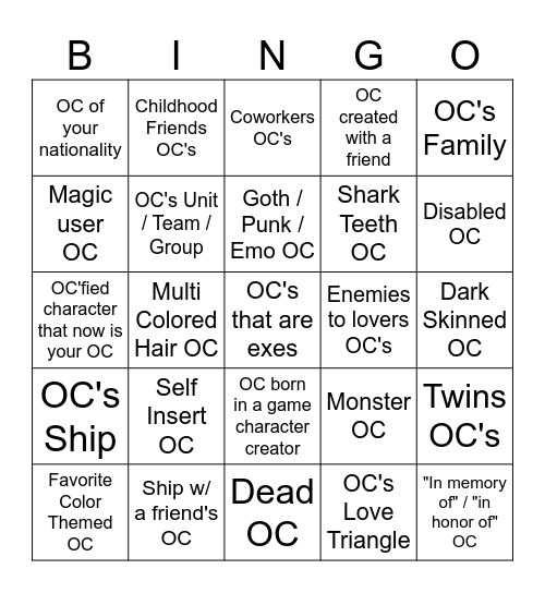 OC's Bingo Card