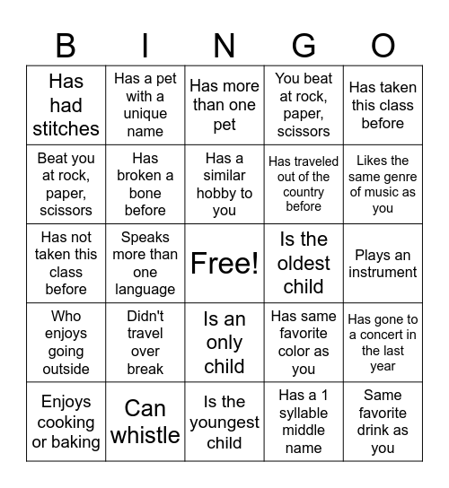 Theatre Connection Bingo Card