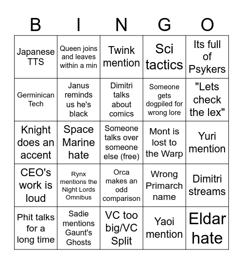 VC Bingo Card