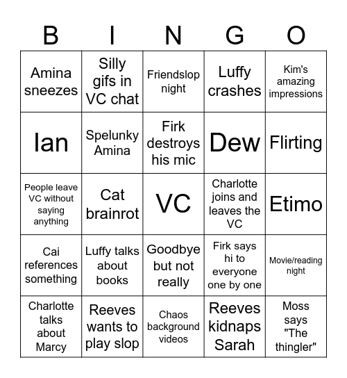 FIVE GUYS VC BINGO HIHIHI Bingo Card