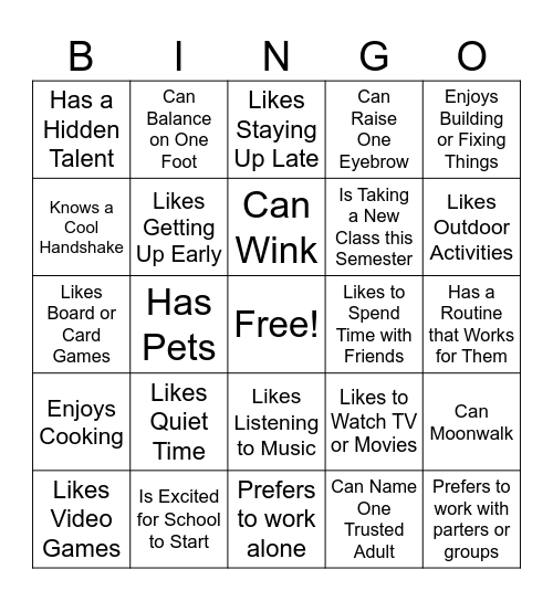 Human Bingo Card