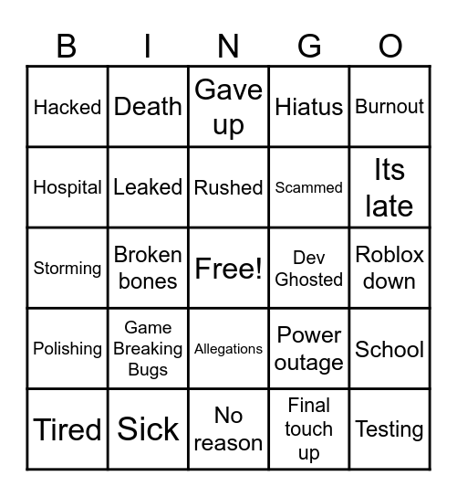 Delay Excuses 2025 Bingo Card