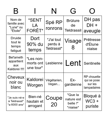 Kaldorei Bingo Card