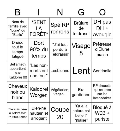 Kaldorei Bingo Card