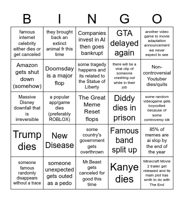 2026 predictions Bingo Card