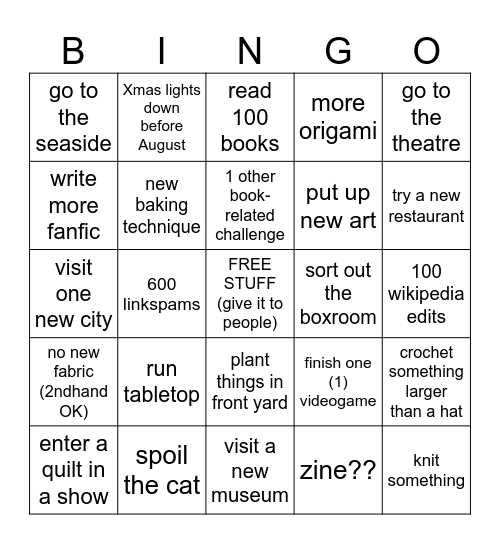 new year resolution bingo Card
