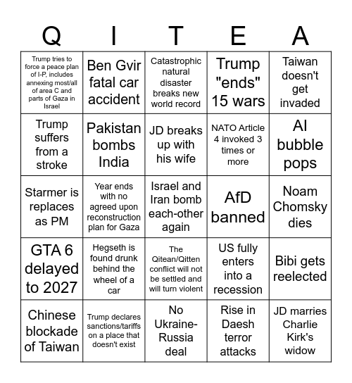 Qitea Bingo Card