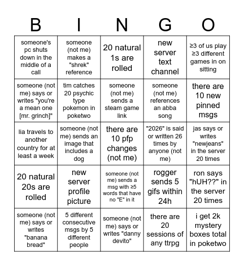 SUPER-DUPER SPECIFIC SECRET BAKED BUNCH BINGO BANGO (TWENTY TWENTY-TWIX) Bingo Card