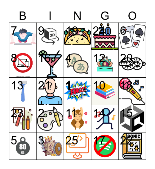 New year Bingo Card