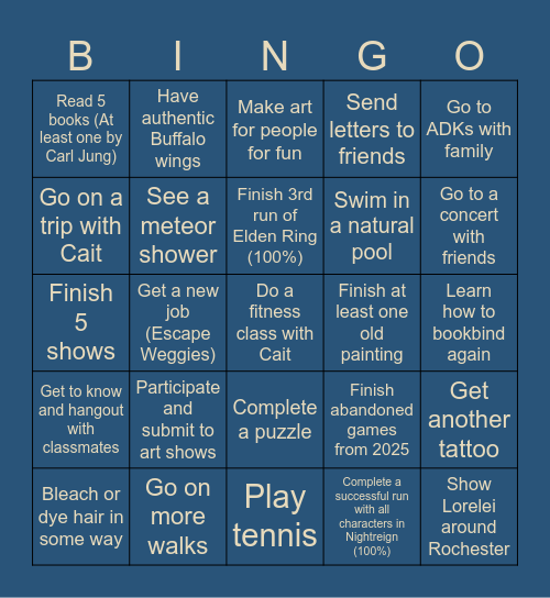 Lydia 2026 Bingo Card