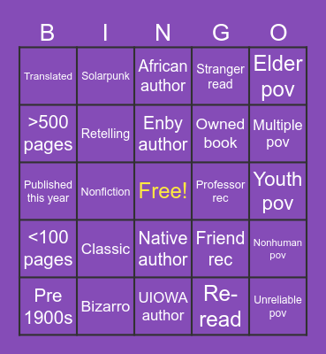 2026 Reading Bingo Card