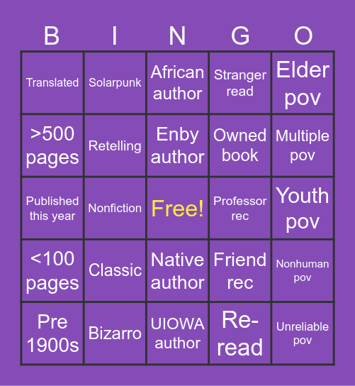 2026 Reading Bingo Card