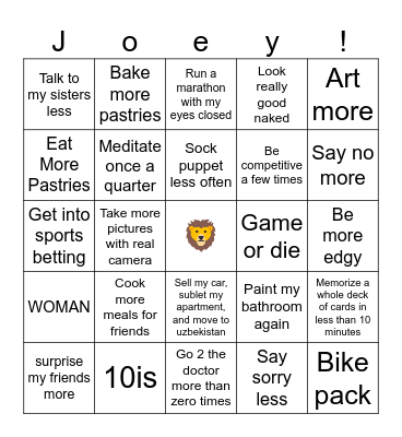 Joey 2026 Bingo Card